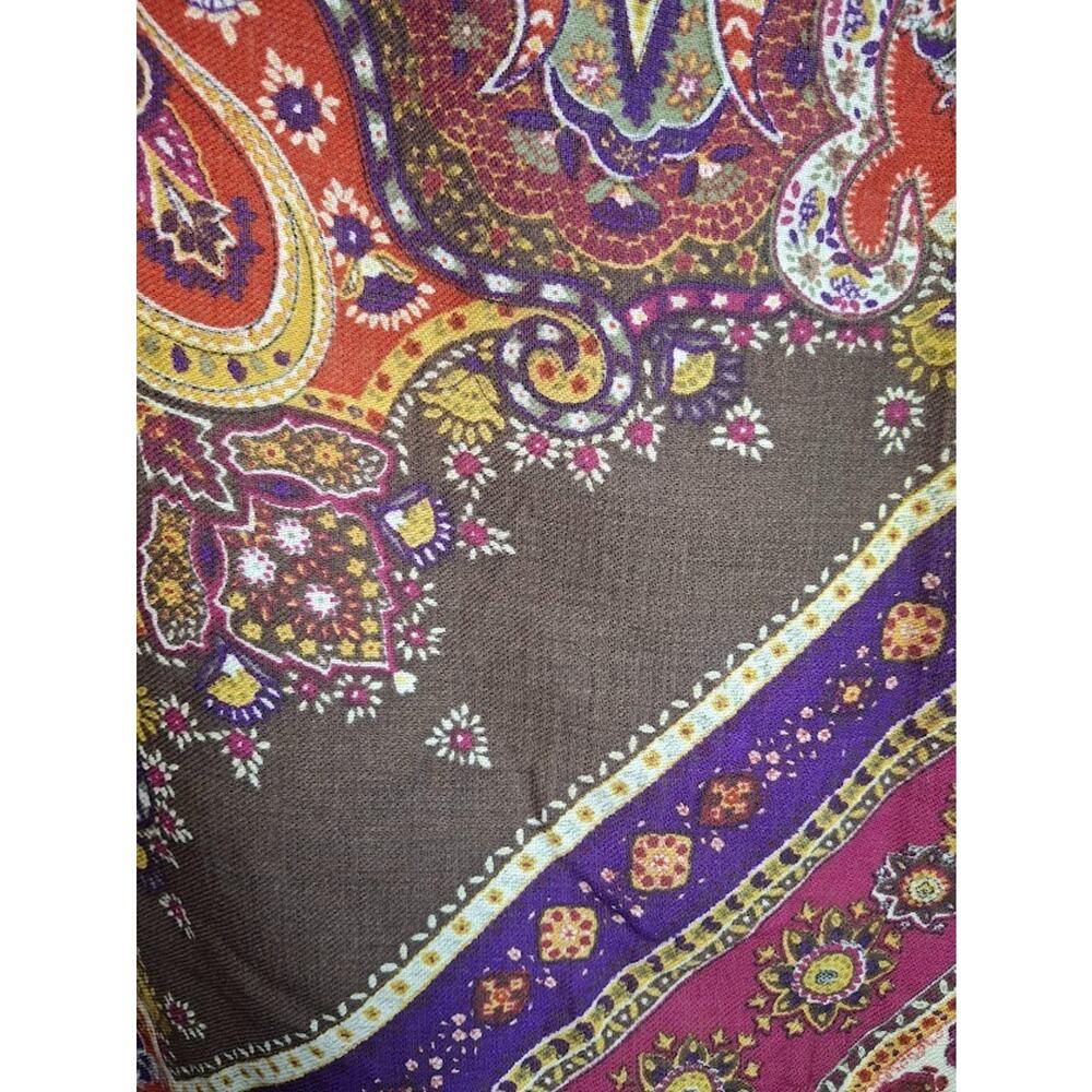 Vintage Wool Paisley Scarf Brown Boho Square Baar and Beards Japan 1970s - Picture 7 of 12